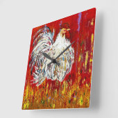 鶏の鶏時計 スクエア壁時計 (傾斜)