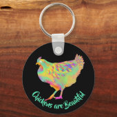 鶏は美しくカラフルかわいい動物アート キーホルダー (正面)