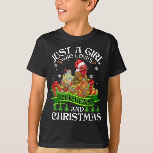 鶏やクリスマスが大好きな女おもしろいの子 Tシャツ (正面)