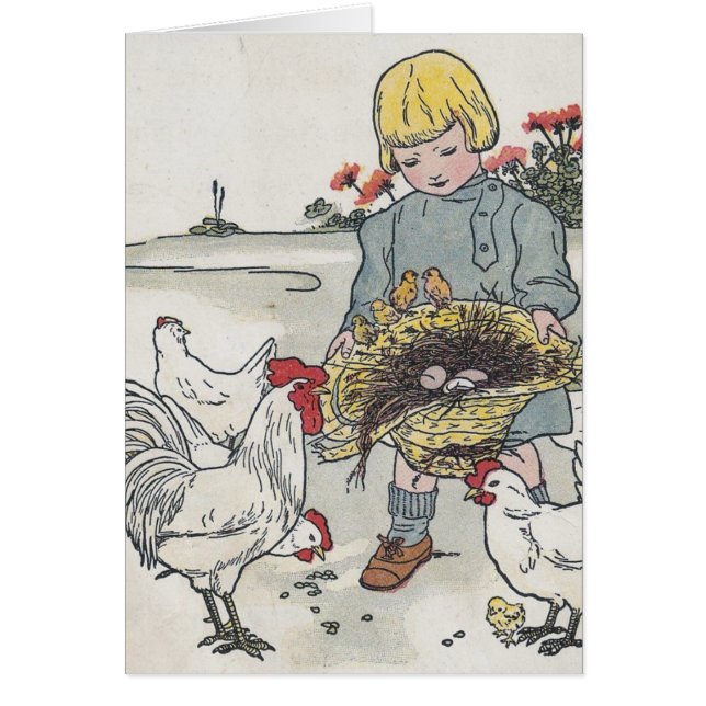 鶏を持つヴィンテージの女の子、Eは卵です (正面)