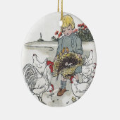 鶏を持つヴィンテージの女の子、Eは卵です セラミックオーナメント (右)