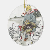 鶏を持つヴィンテージの女の子、Eは卵です セラミックオーナメント (左)