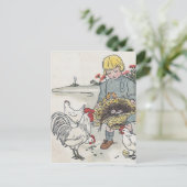 鶏を持つヴィンテージの女の子、Eは卵です ポストカード (スタンド正面)