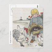 鶏を持つヴィンテージの女の子、Eは卵です ポストカード (正面/裏面)