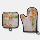 鶏を秋に 鍋つかみ&鍋敷きセット (正面)