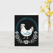 鶏を育てイエスを賛美するシャツ メンズ レディース カード (黄色い花)
