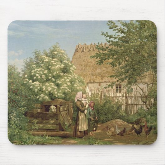 鶏を食べ物を与えること マウスパッド (正面)