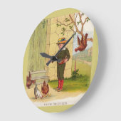 鶏を食べ物を与える1900年頃 ラージ壁時計 (傾斜)