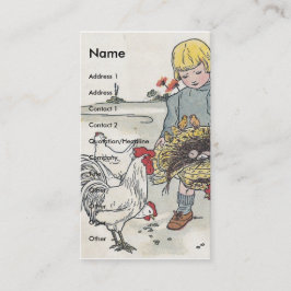 鶏を飼う愛らしいヴィンテージガール 名刺