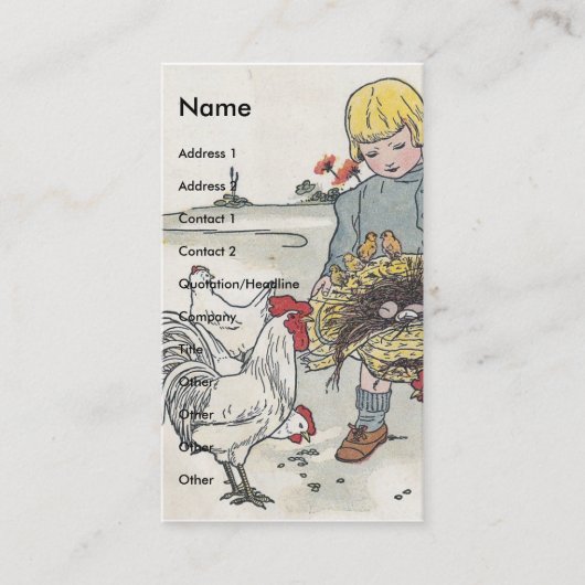 鶏を飼う愛らしいヴィンテージガール 名刺 (正面)