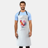 鶏カスタム付きキッチンエプロン白 エプロン (着用した状態)
