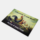 鶏カラフルと鶏が巣にようこそ  ドアマット (アングル)