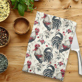 鶏ヴィンテージ鶏パターン白黒 キッチンタオル