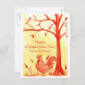 鶏中国のの新年の喜び シーズンポストカード (正面/裏面)