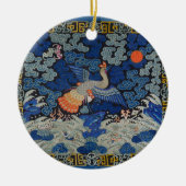 鶏冠模様の中国刺繍アート セラミックオーナメント (正面)