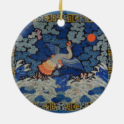 鶏冠模様の中国刺繍アート セラミックオーナメント (裏面)