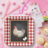 鶏卵カントリー赤と白ジンガム ペーパープレート (パーティー)