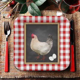 鶏卵カントリー赤と白ジンガム ペーパープレート