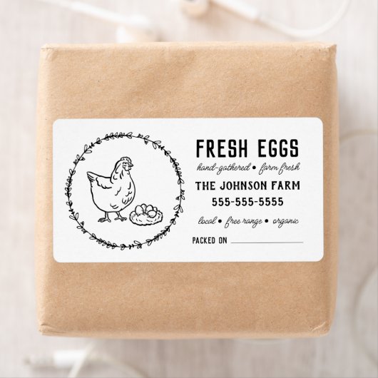 鶏卵 |ヴィンテージファーム名の白黒ラベル ラベル (インサイチュ)