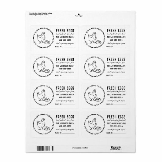 鶏卵 |ヴィンテージファーム名の白黒ラベル ラベル (フルシート)