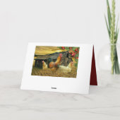 鶏小屋でのクリスマス ニワトリの雌鳥 オスの鶏 シーズンカード (裏面)