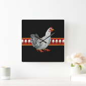 鶏時計（黒） スクエア壁時計 (ホーム)