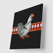 鶏時計（黒） スクエア壁時計 (傾斜)