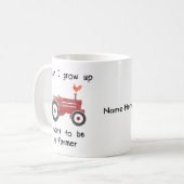 鶏私が付いている赤いトラクターは農夫になりたいと思います コーヒーマグカップ (正面左)