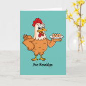 鶏肉と卵をプレート漫画 カード (黄色い花)