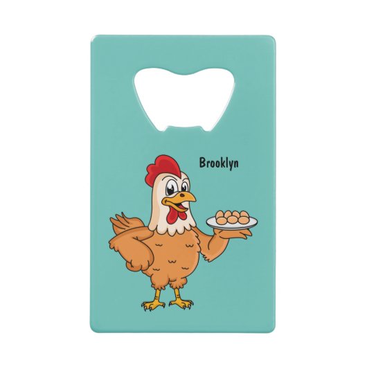 鶏肉と卵をプレート漫画 クレジットカード栓抜き (正面)