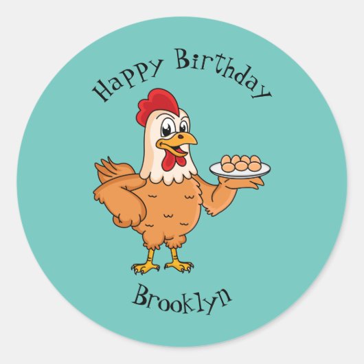 鶏肉と卵をプレート漫画 ラウンドシール (正面)