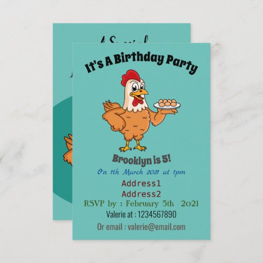 鶏肉と卵をプレート漫画 招待状 (正面/裏面)