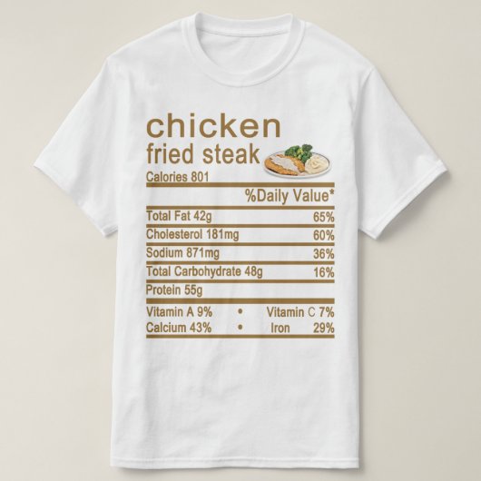 鶏肉の揚げステーキ栄養ファクトラベル Tシャツ (デザイン正面)