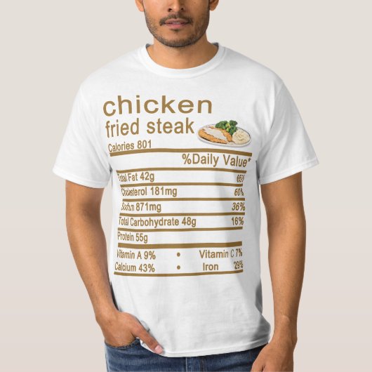 鶏肉の揚げステーキ栄養ファクトラベル Tシャツ (正面)