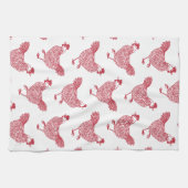 鶏肉の柄赤と白 キッチンタオル (横)