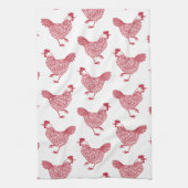 鶏肉の柄赤と白 キッチンタオル (縦)