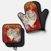 鶏肉ミット及びポットホルダーセット 鍋つかみ&鍋敷きセット (正面/裏面)