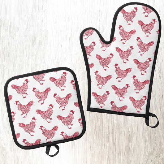 鶏肉赤と白 鍋つかみ&鍋敷きセット