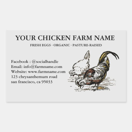 鶏肉農業編集可能チキンラベルシール 長方形シール (正面)