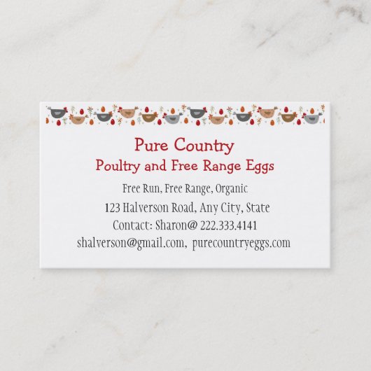 鶏肉、チキンファームの卵走フリー、オーガニックBusi 名刺 (正面)