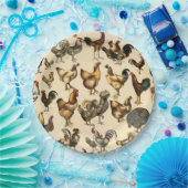 鶏舎の雄鶏と雌鳥のアート ペーパープレート (パーティー)