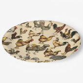 鶏舎の雄鶏と雌鳥のアート ペーパープレート (アングル)