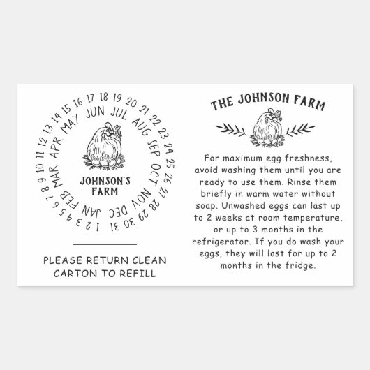鶏鶏鶏卵処理リターンカートン日付ホイール 長方形シール (正面)