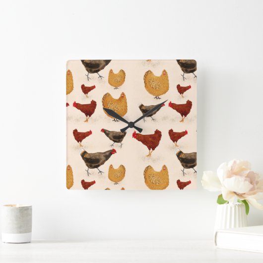 鶏 スクエア壁時計 (ホーム)