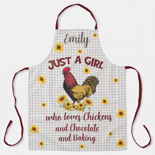 鶏、チョコレート、ベーキングを愛する女の子 エプロン (正面)