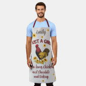 鶏、チョコレート、ベーキングを愛する女の子 エプロン (着用した状態)