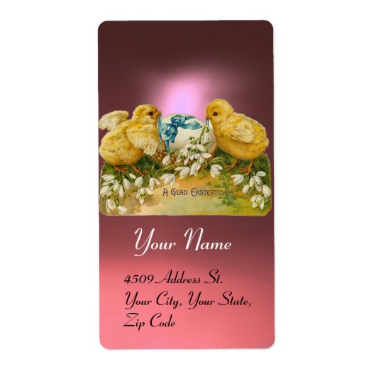 鶏、花、イースター卵(ピンク) ラベル (正面)