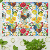 鶏、農場、鳥類、民話文様   キッチンタオル (折り畳み)