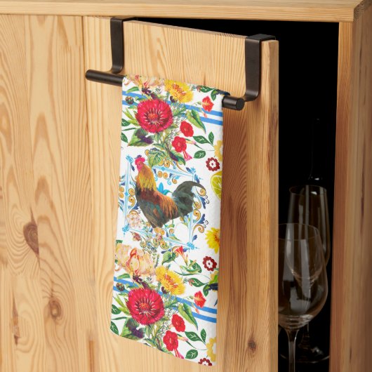 鶏、農場、鳥類、民話文様   キッチンタオル (三つ折り)