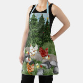 鶏、雛、雪片がライトブルー エプロン (インサイチュ)